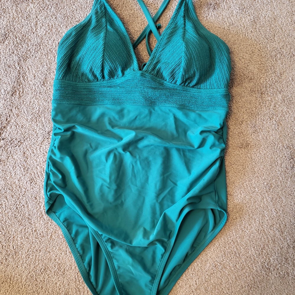 Kona Sol Blue One Piece Swimsuit with Scoop Neckline